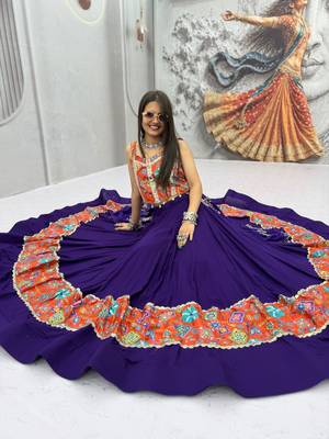 Women's Purple Navratri Chaniya Choli with Kutchi Mirror Work Blouse & Embroidered Dupatta 4