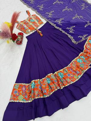 Women's Purple Navratri Chaniya Choli with Kutchi Mirror Work Blouse & Embroidered Dupatta 5
