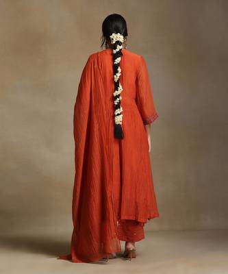 Rust orange embroidered chanderi anarkali set 2