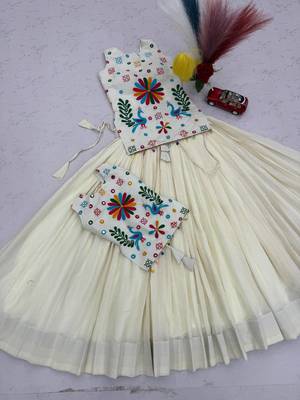 Women's White Cotton Navratri Chaniya Choli Set with Colorful Floral Embroidery 5