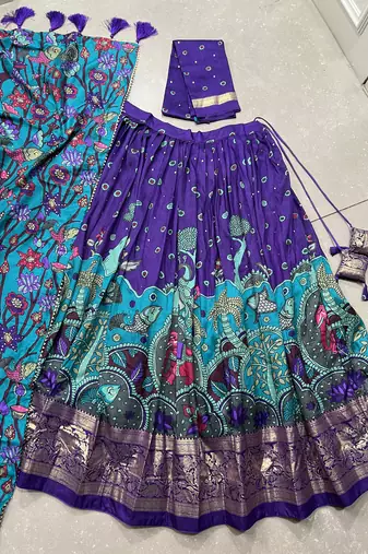 Purple Tussar Silk Madhubani Lehenga Choli