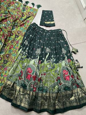 Yana Fab Green Tussar Silk Kalamkari Printed Lehenga Choli Set 6