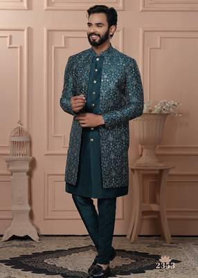 Turquoise indowestern for men 1