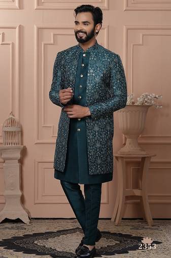 Turquoise indowestern for men