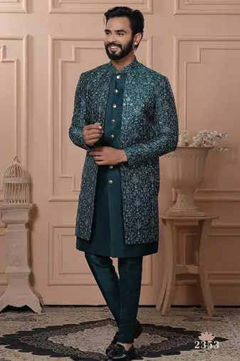 Turquoise indowestern for men