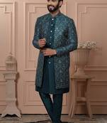 Turquoise indowestern for men