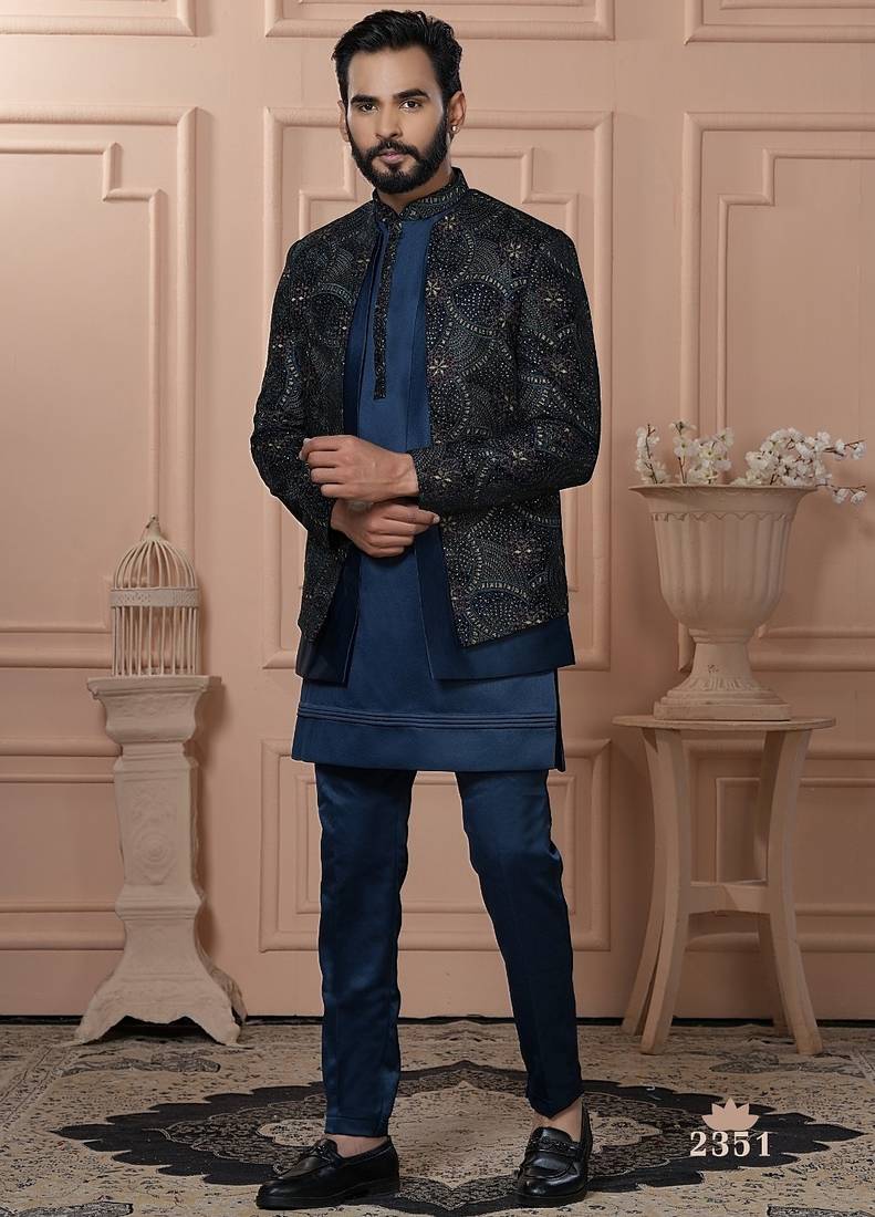 Turquoise color indowestern for men