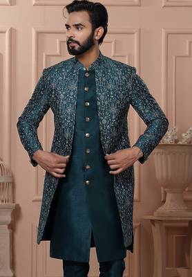 Turquoise indowestern for men 2