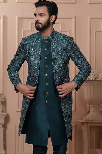 Turquoise indowestern for men