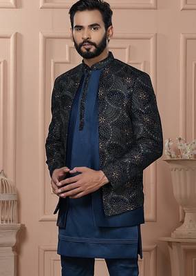 Turquoise color indowestern for men 2