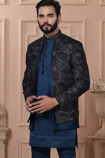 Turquoise color indowestern for men