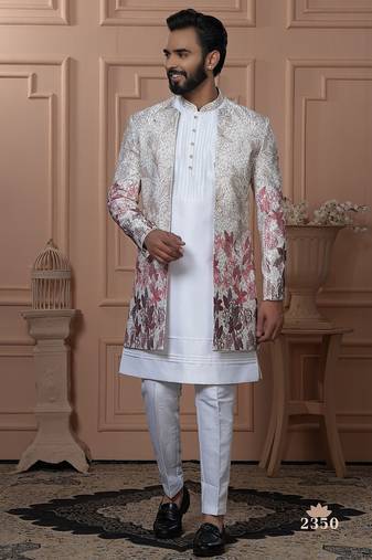 Shaded white maroon indowestern for men