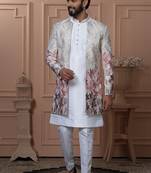 Shaded white maroon indowestern for men