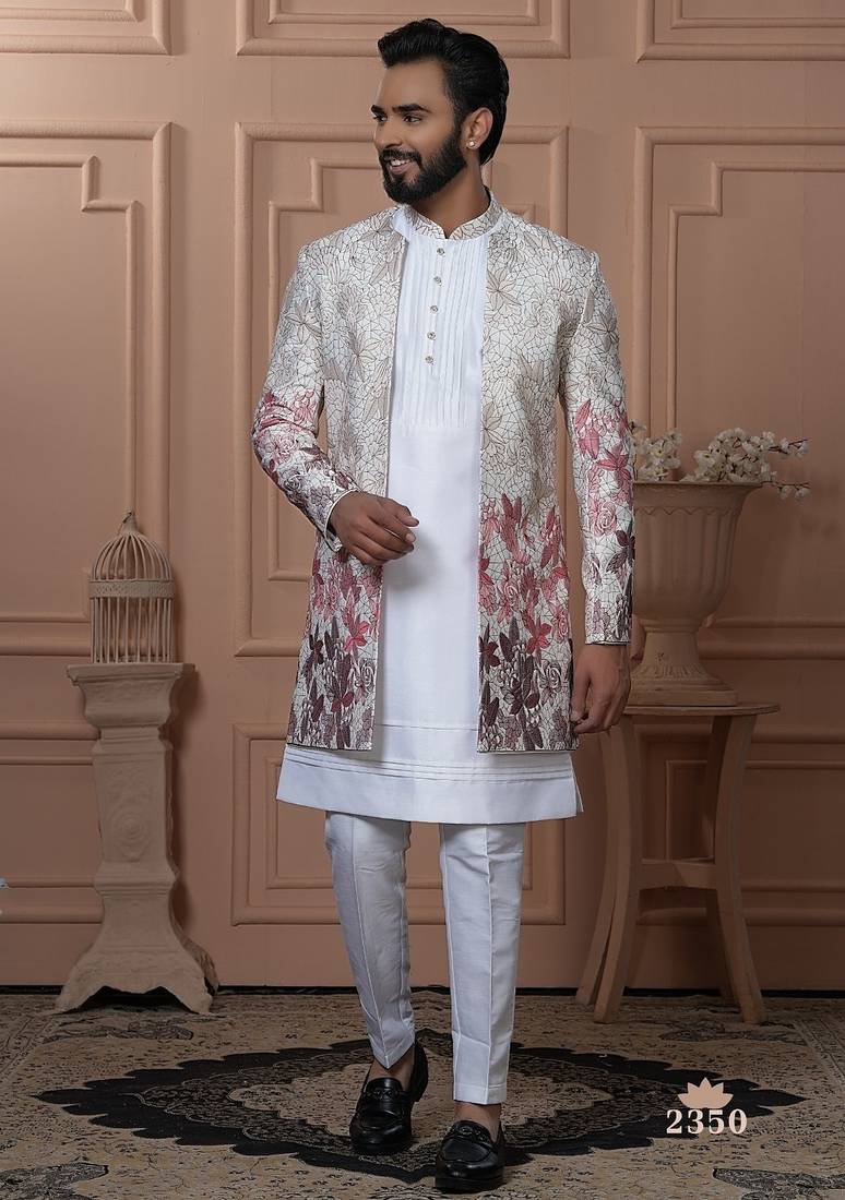 Shaded white maroon indowestern for men