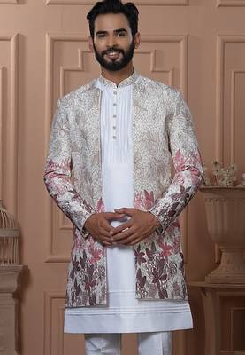 Shaded white maroon indowestern for men 2