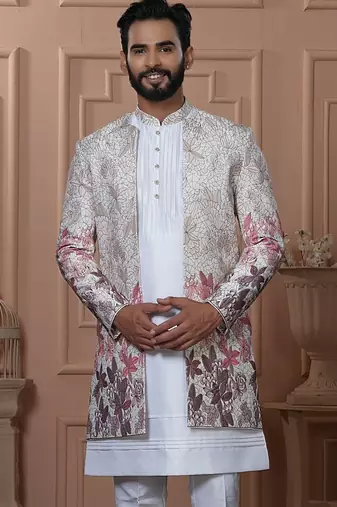 Shaded white maroon indowestern for men