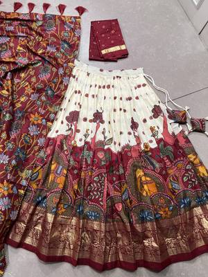 off white kalamkari print tussar silk lehenga choli 6