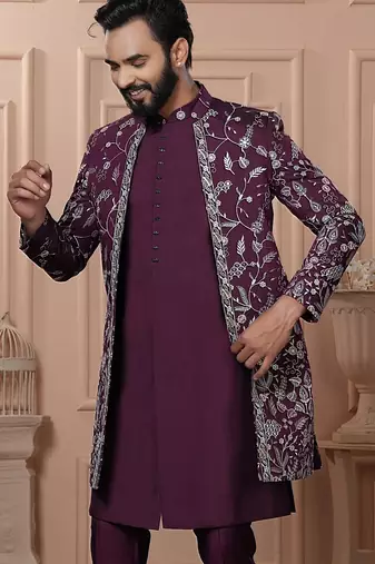 Wine indowestern for men