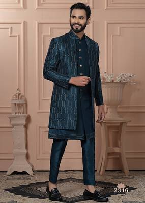 Turquoise indowestern for men 1