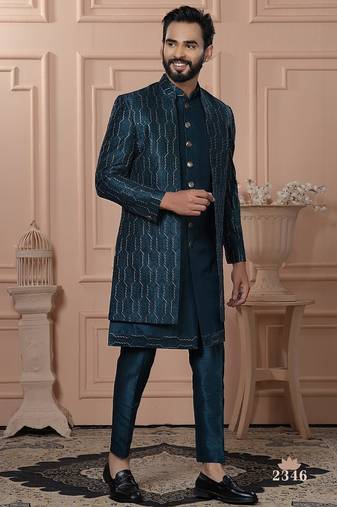 Turquoise indowestern for men