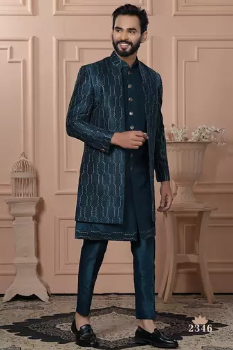 Turquoise indowestern for men