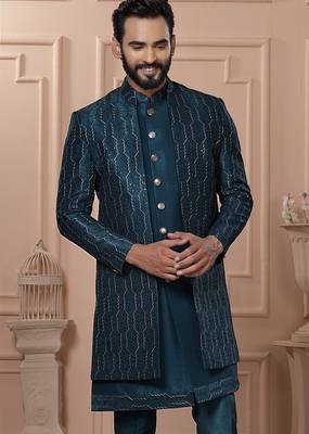 Turquoise indowestern for men 2