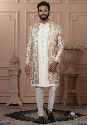 Yellowish cream indowestern for men 1