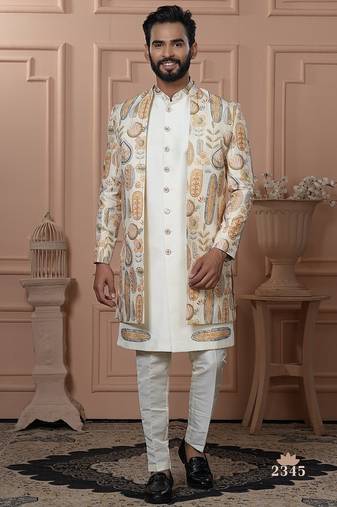 Yellowish cream indowestern for men