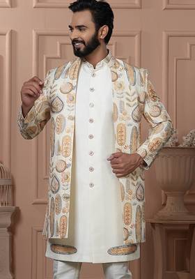 Yellowish cream indowestern for men 2