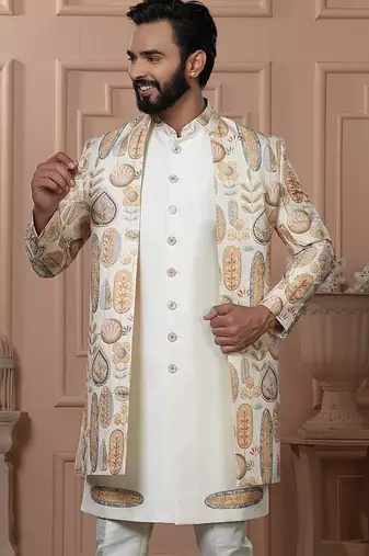 Yellowish cream indowestern for men