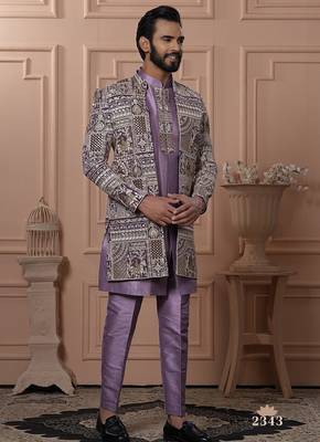 Purple embroidered indowestern for men 1