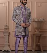 Purple embroidered indowestern for men