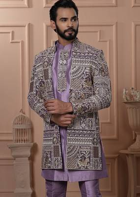 Purple embroidered indowestern for men 2