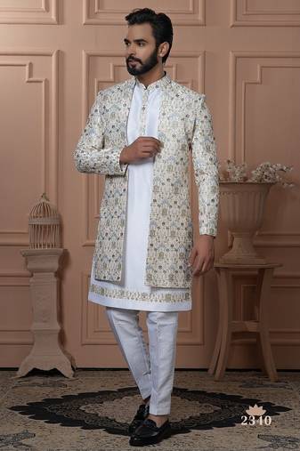 Off white indowestern for men