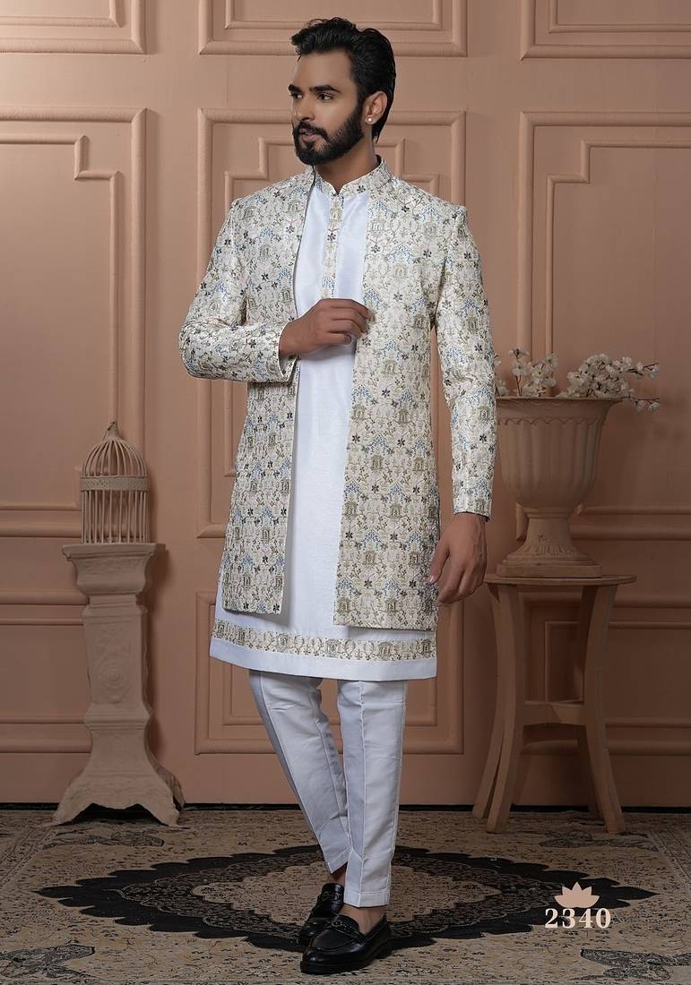 Off white indowestern for men