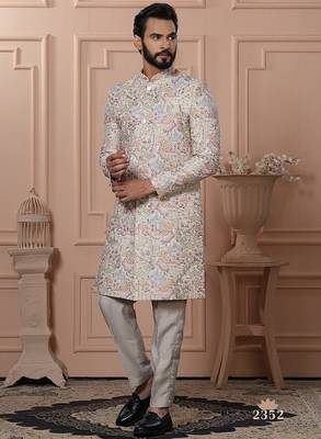 Beige navabi indowestern for men 1