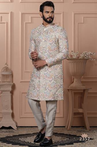 Beige navabi indowestern for men