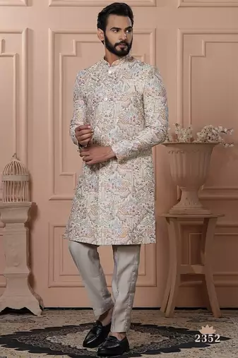 Beige navabi indowestern for men