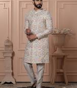 Beige navabi indowestern for men