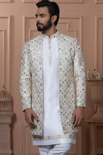 Off white indowestern for men