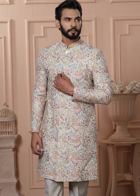 Beige navabi indowestern for men 2