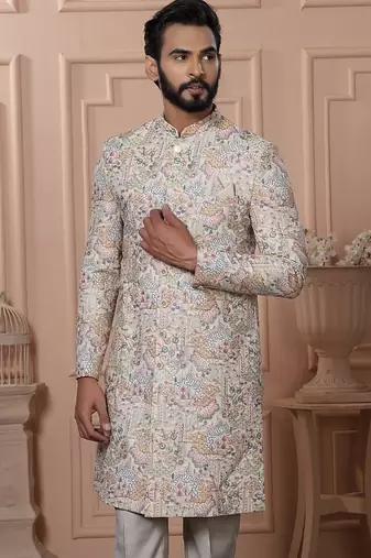 Beige navabi indowestern for men