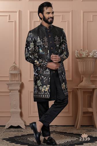 Floral black indowestern for men | premium men's ethnic wear