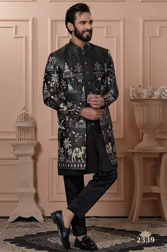 Floral black indowestern for men | premium men's ethnic wear