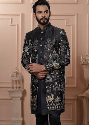 Floral black indowestern for men | premium men's ethnic wear 2