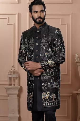 Floral black indowestern for men | premium men's ethnic wear