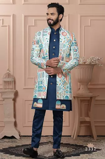 Sky position print indowestern for men