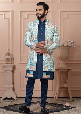 Sky position print indowestern for men 2