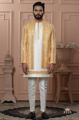 Yellow indowestern for men