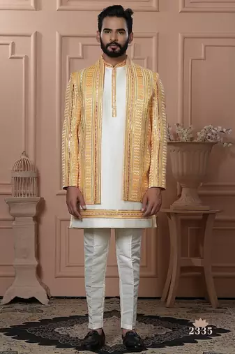 Yellow indowestern for men